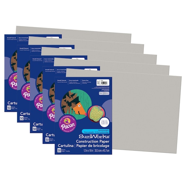 SunWorks Construction Paper, Gray, 12x18in, PK250